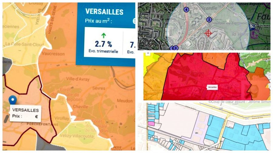 patchwork de captures d'outils immobilier centrés sur Versailles