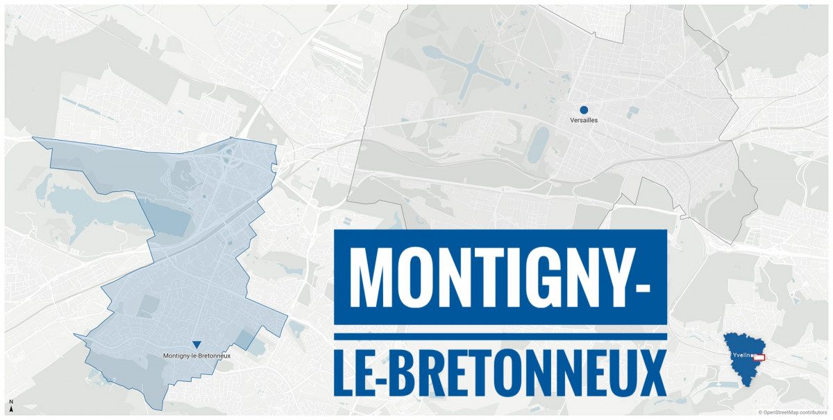 Carte des Yvelines et situation de la ville de Montigny-le-Bretonneux